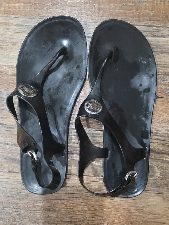 GUC Michael Kors Black Jelly Thong Sandals with Logo Medallions - Picture 3 of 3